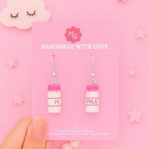 Pink Milk Bottle Earrings — Kawaii Cute Aesthetic Dangle Jewelry
